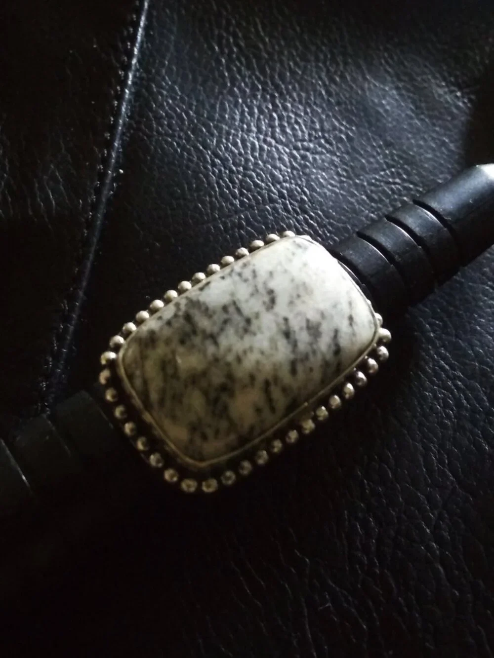 Sz 4.25 ~ Dendritic Jasper Ring - Dainty Hands - Punk Grunge Monochromatic
